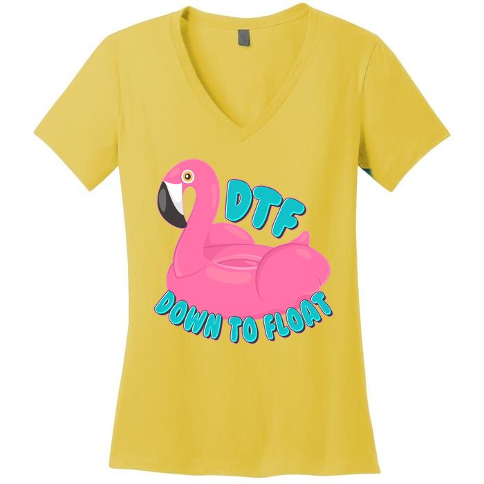 Dtf Down To Float Vacation Time Flamingo Floatie Women's V-Neck T-Shirt