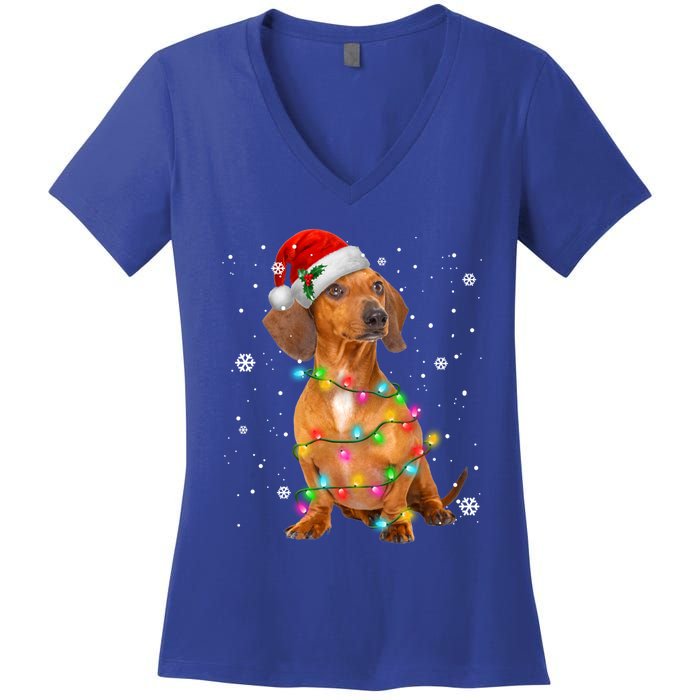 Dachshund Dogs Tree Christmas Sweater Xmas Funny Gift For Pet Dog Gift Women's V-Neck T-Shirt