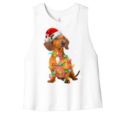 Dachshund Dogs Tree Christmas Sweater Xmas Funny Gift For Pet Dog Gift Women's Racerback Cropped Tank