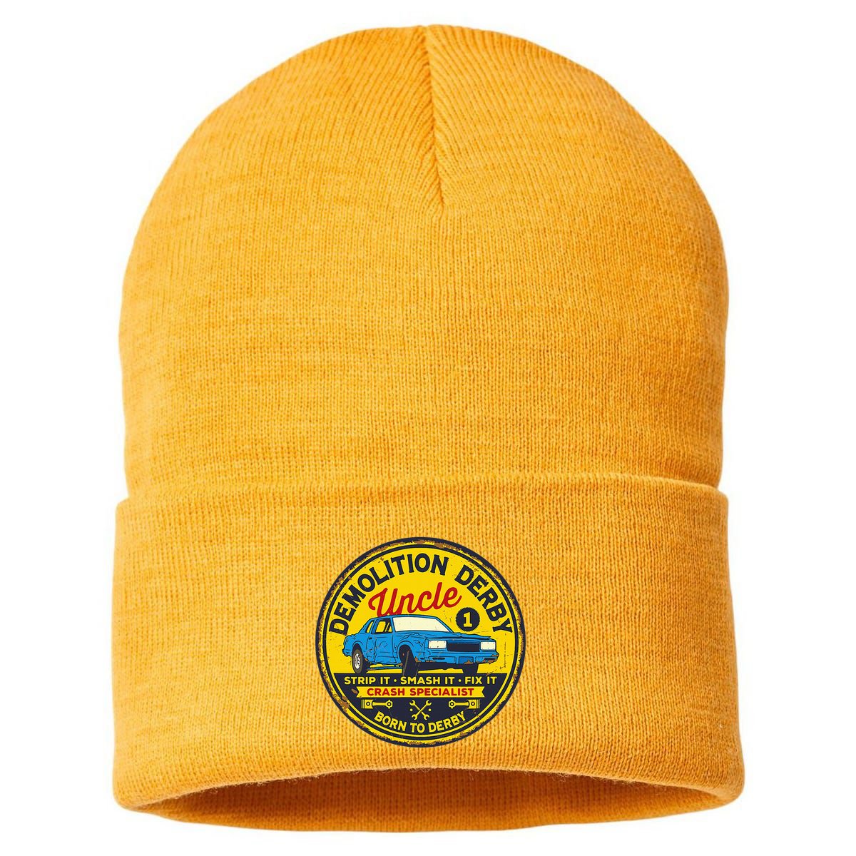 Demolition Derby Uncle Race Team Strip Smash Fix Sustainable Knit Beanie