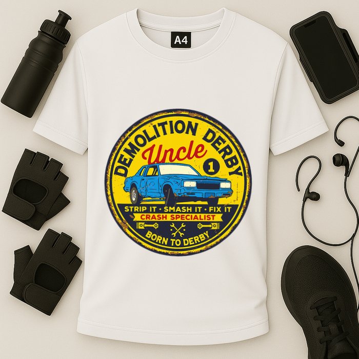 Demolition Derby Uncle Race Team Strip Smash Fix Cooling Performance Crew T-Shirt