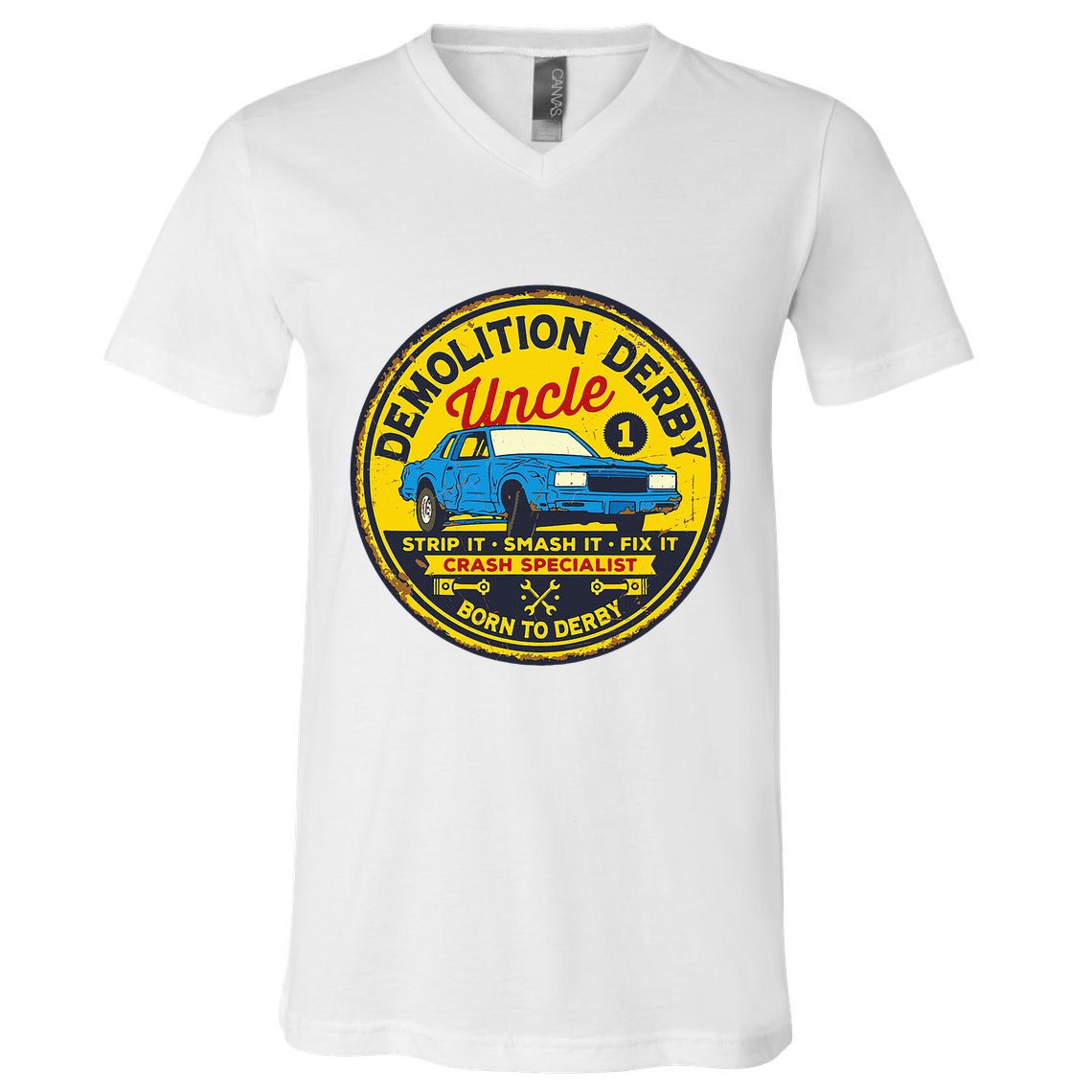 Demolition Derby Uncle Race Team Strip Smash Fix V-Neck T-Shirt