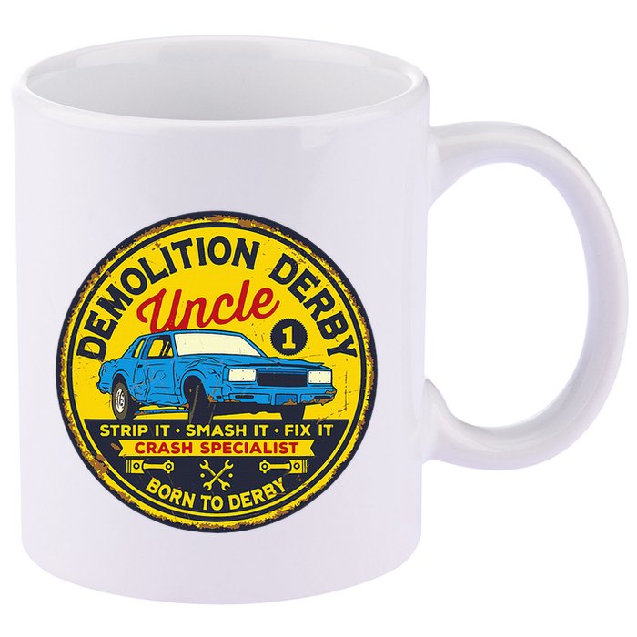 Demolition Derby Uncle Race Team Strip Smash Fix 11oz C Handle Ceramic Mug