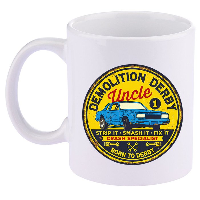 Demolition Derby Uncle Race Team Strip Smash Fix 11oz C Handle Ceramic Mug