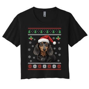 Dachshund Dog Ugly Christmas Sweater Xmas For Lovers Women's Crop Top Tee