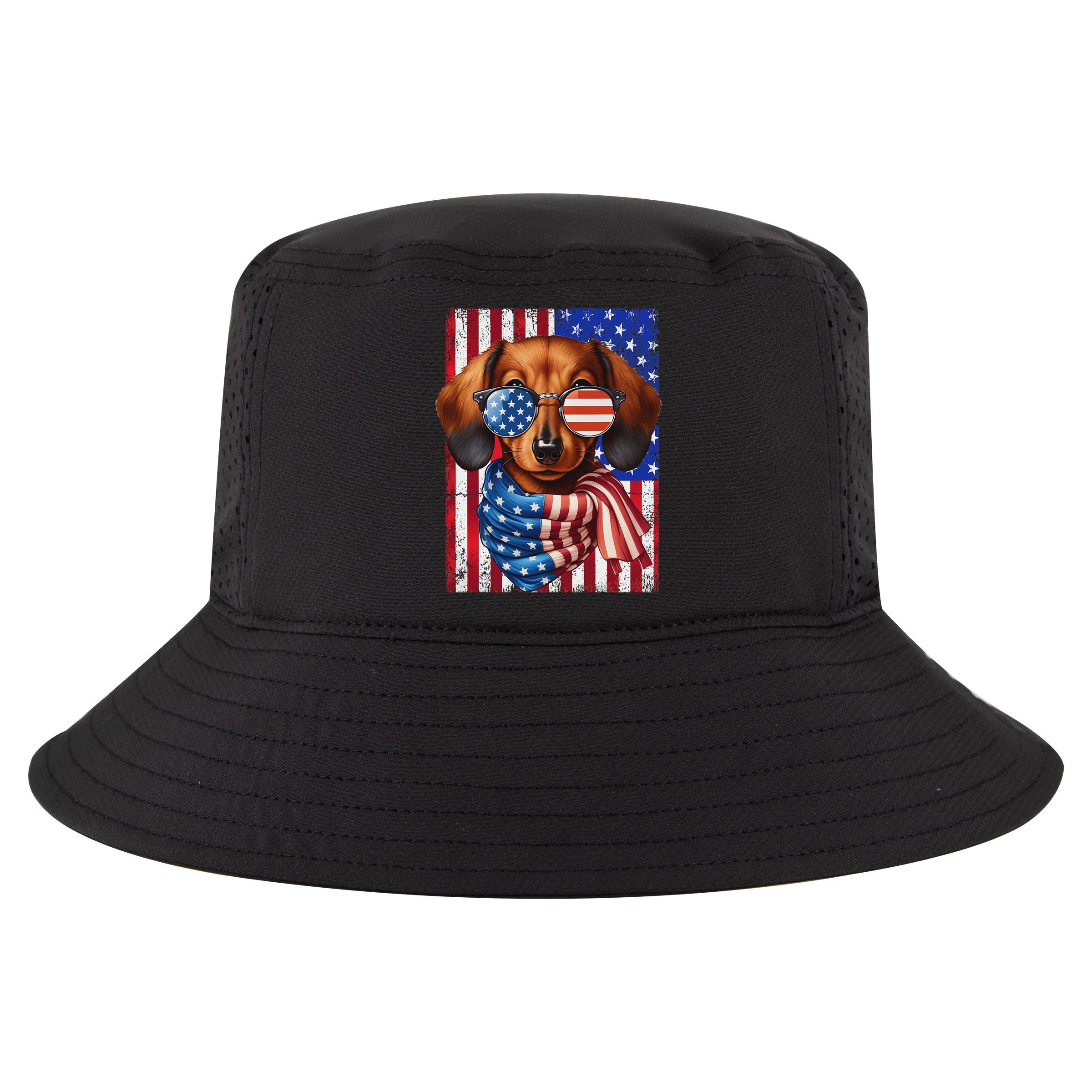 Dachshund Dog Usa Flag Sunglasses Patriotic 4th Of July Cool Comfort Performance Bucket Hat