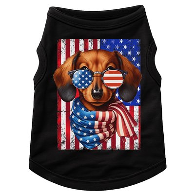 Dachshund Dog Usa Flag Sunglasses Patriotic 4th Of July Doggie Tank