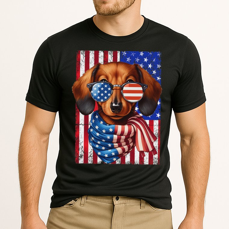 Dachshund Dog Usa Flag Sunglasses Patriotic 4th Of July Cooling Performance Crew T-Shirt