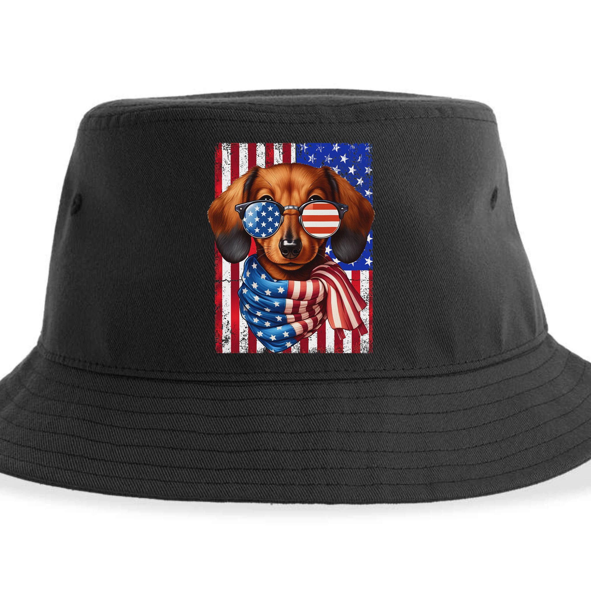 Dachshund Dog Usa Flag Sunglasses Patriotic 4th Of July Sustainable Bucket Hat
