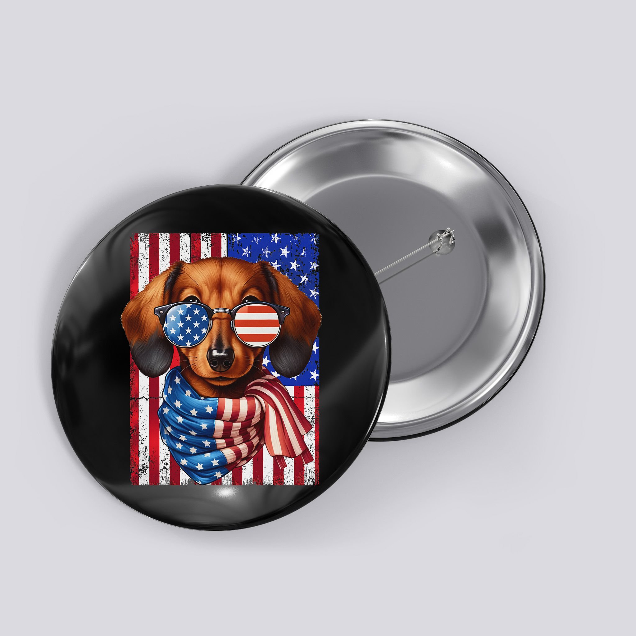 Dachshund Dog Usa Flag Sunglasses Patriotic 4th Of July Button
