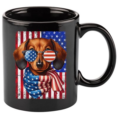 Dachshund Dog Usa Flag Sunglasses Patriotic 4th Of July 11oz C Handle Ceramic Mug