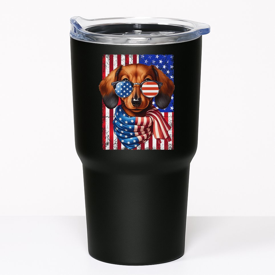 Dachshund Dog Usa Flag Sunglasses Patriotic 4th Of July Tumbler