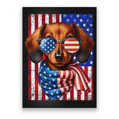 Dachshund Dog Usa Flag Sunglasses Patriotic 4th Of July Poster