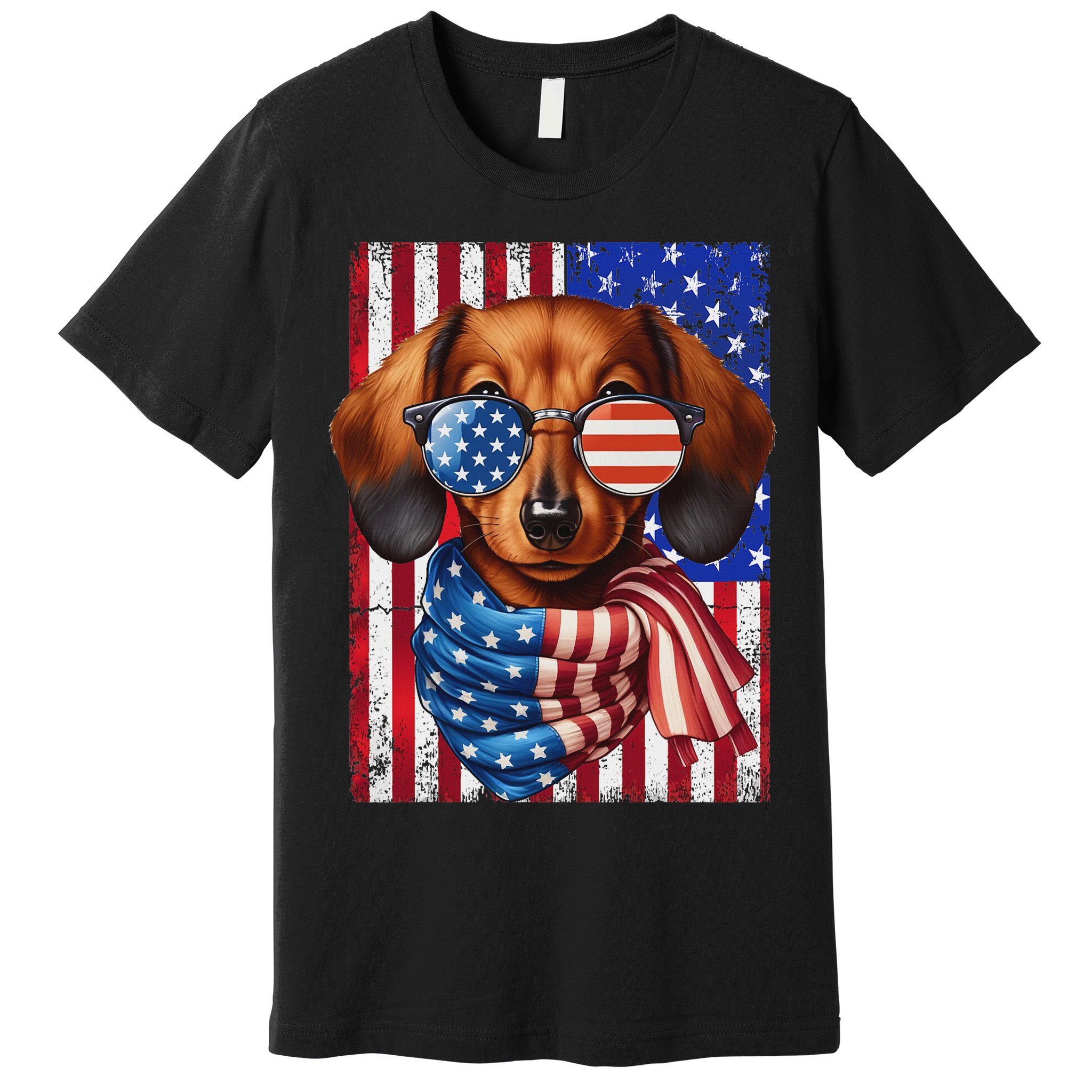 Dachshund Dog Usa Flag Sunglasses Patriotic 4th Of July Premium T-Shirt