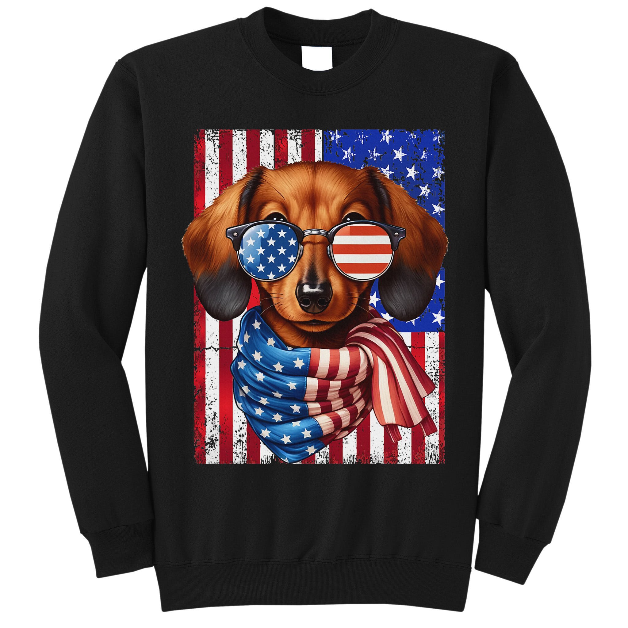 Dachshund Dog Usa Flag Sunglasses Patriotic 4th Of July Tall Sweatshirt