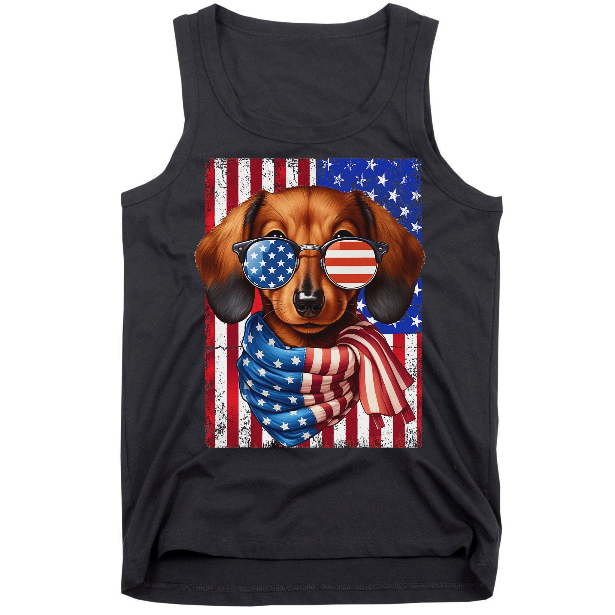 Dachshund Dog Usa Flag Sunglasses Patriotic 4th Of July Tank Top
