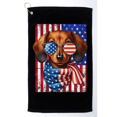 Dachshund Dog Usa Flag Sunglasses Patriotic 4th Of July Golf Towel