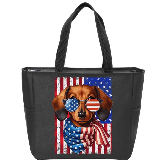 Dachshund Dog Usa Flag Sunglasses Patriotic 4th Of July Zip Tote Bag