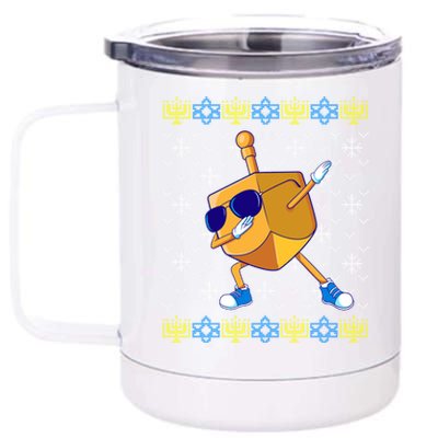 Dabbing Dreidel Ugly Hanukkah Sweater Xmas Chanukah Gift 12 oz Stainless Steel Tumbler Cup