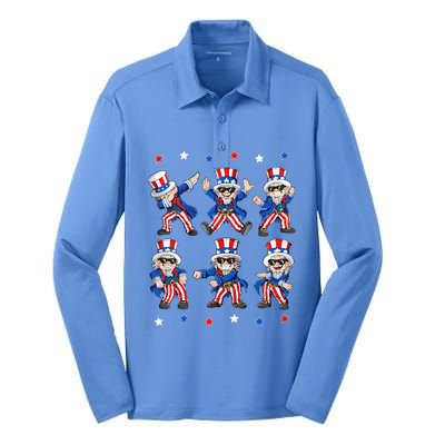 Dancing Dabbing Uncle Sam 4th Of July Kids Dance Silk Touch Performance Long Sleeve Polo