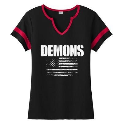 Durango Demons Usa Flag Pride Ladies Halftime Notch Neck Tee