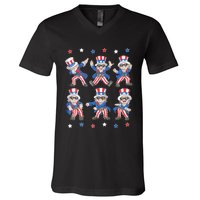 Dancing Dabbing Uncle Sam 4th Of July Dance V-Neck T-Shirt