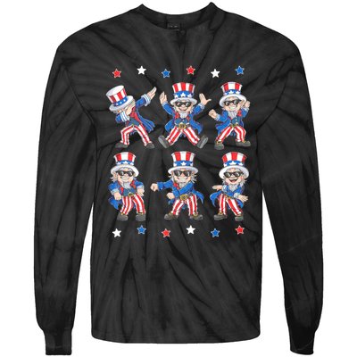 Dancing Dabbing Uncle Sam 4th Of July Dance Tie-Dye Long Sleeve Shirt