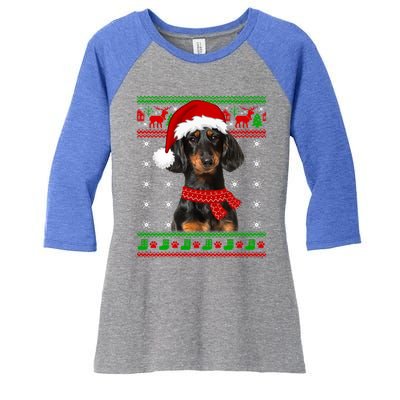 Dachshund Dog Ugly Sweater Christmas Puppy Dog Lover Great Gift Women's Tri-Blend 3/4-Sleeve Raglan Shirt