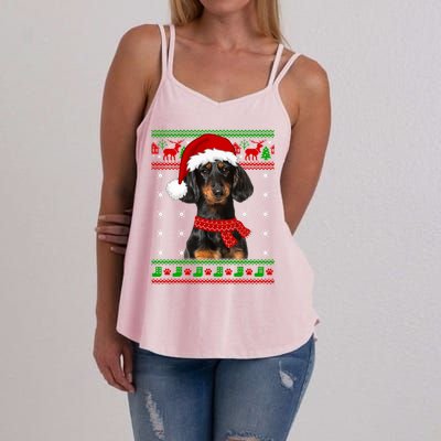 Dachshund Dog Ugly Sweater Christmas Puppy Dog Lover Great Gift Women's Strappy Tank