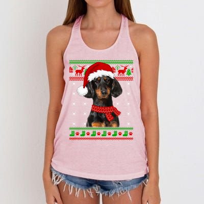 Dachshund Dog Ugly Sweater Christmas Puppy Dog Lover Great Gift Women's Knotted Racerback Tank