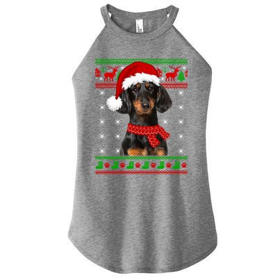 Dachshund Dog Ugly Sweater Christmas Puppy Dog Lover Great Gift Women’s Perfect Tri Rocker Tank