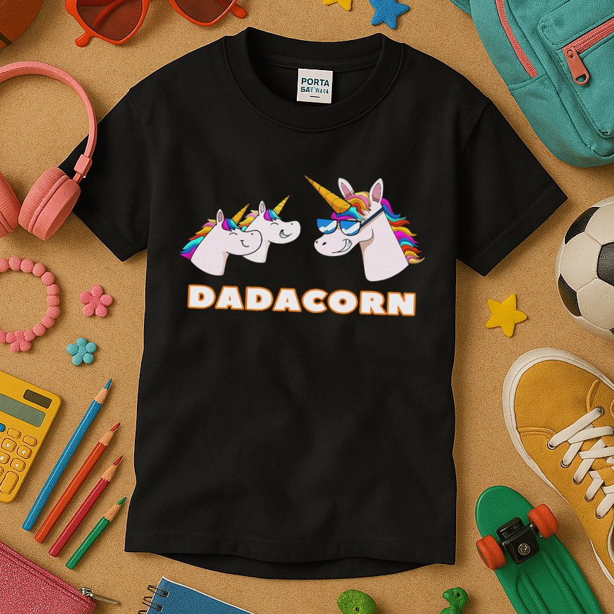 Dadacorn Daddy Unicorn 2 Children Father's Day Dad Kids T-Shirt