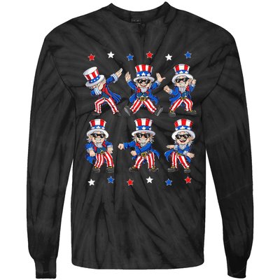 Dancing Dabbing Uncle Sam 4th of July Dance Tie-Dye Long Sleeve Shirt