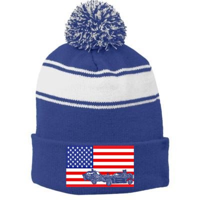 Demolition Derby Usa American Flag Car Racer 4th Of July Gift Stripe Pom Pom Beanie