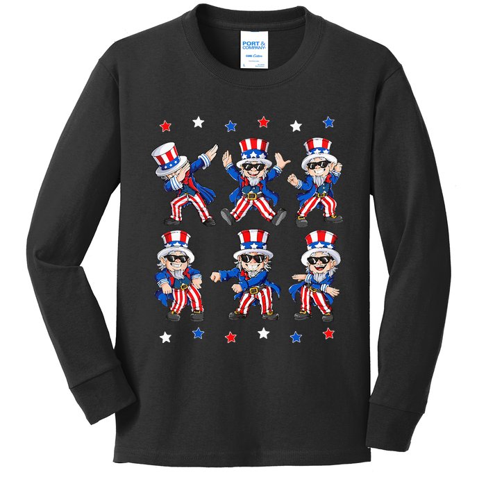 Dancing Dabbing Uncle Sam 4th Of July Kids Dance Kids Long Sleeve Shirt