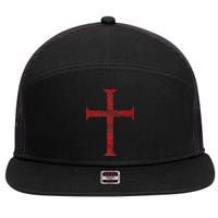 Distressed Deus Vult Knights Templar Cross Crusader 7 Panel Mesh Trucker Snapback Hat