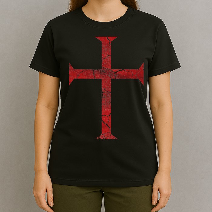 Distressed Deus Vult Knights Templar Cross Crusader T-Shirt