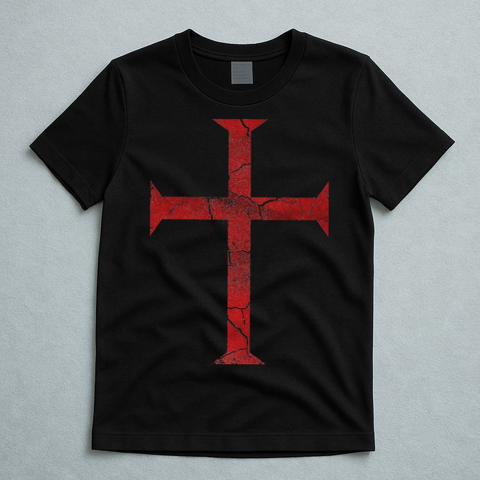 Distressed Deus Vult Knights Templar Cross Crusader T-Shirt