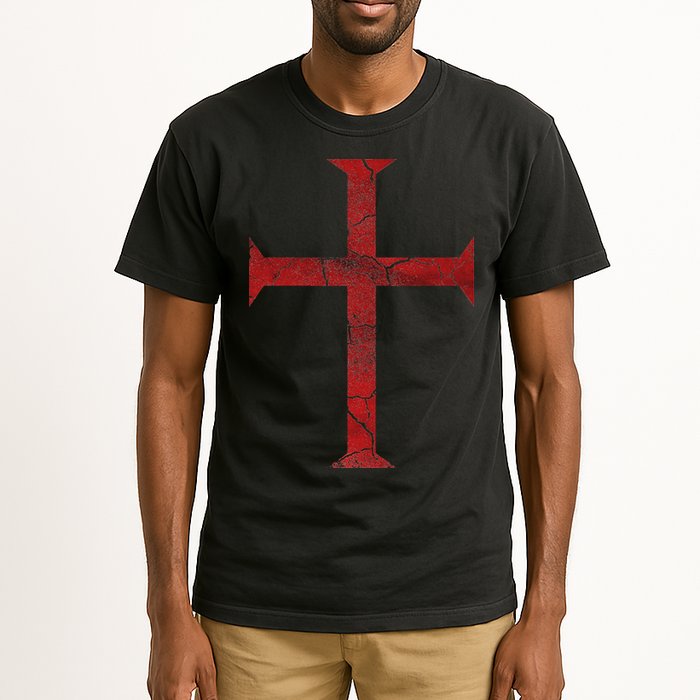 Distressed Deus Vult Knights Templar Cross Crusader Tall T-Shirt