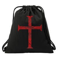 Distressed Deus Vult Knights Templar Cross Crusader Drawstring Bag