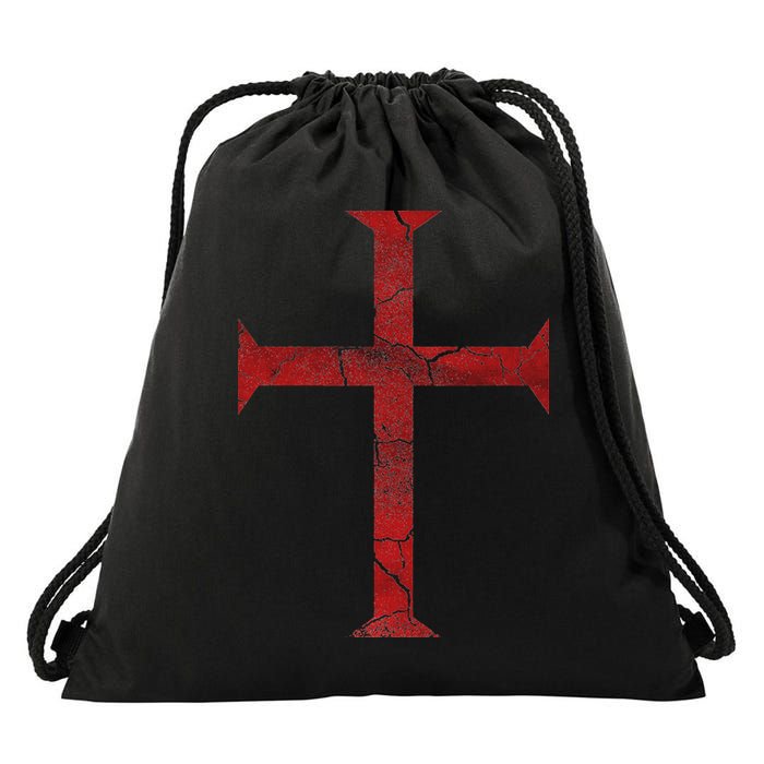 Distressed Deus Vult Knights Templar Cross Crusader Drawstring Bag