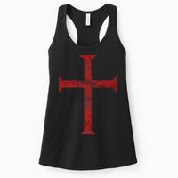 Distressed Deus Vult Knights Templar Cross Crusader Womens Tank Top