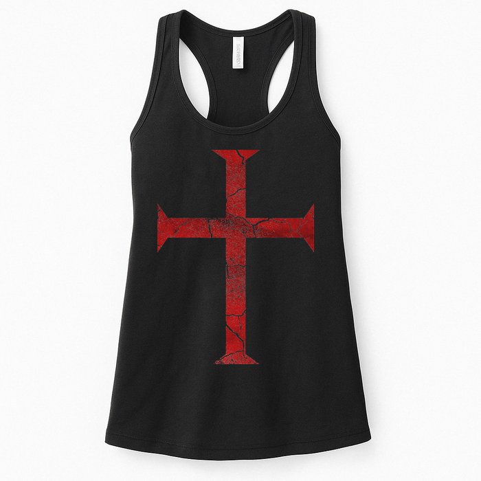 Distressed Deus Vult Knights Templar Cross Crusader Womens Tank Top