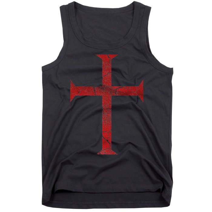 Distressed Deus Vult Knights Templar Cross Crusader Tank Top