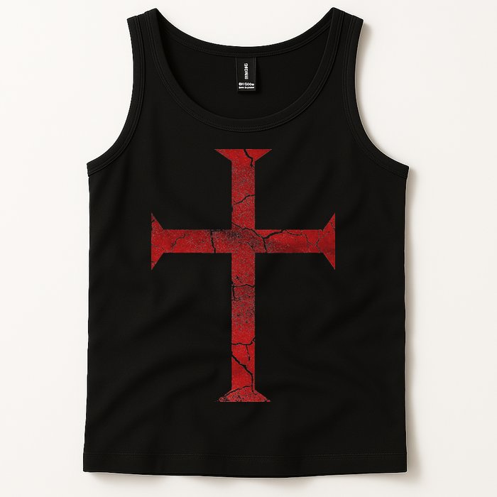 Distressed Deus Vult Knights Templar Cross Crusader Tank Top