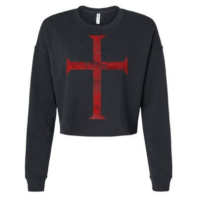 Distressed Deus Vult Knights Templar Cross Crusader Cropped Pullover Crew