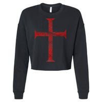 Distressed Deus Vult Knights Templar Cross Crusader Cropped Pullover Crew