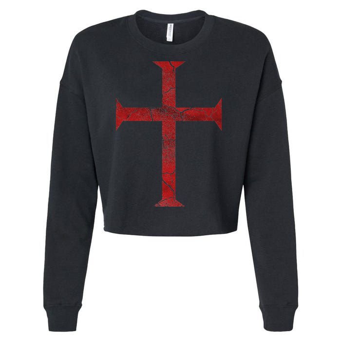Distressed Deus Vult Knights Templar Cross Crusader Cropped Pullover Crew