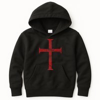 Distressed Deus Vult Knights Templar Cross Crusader Kids Hoodie