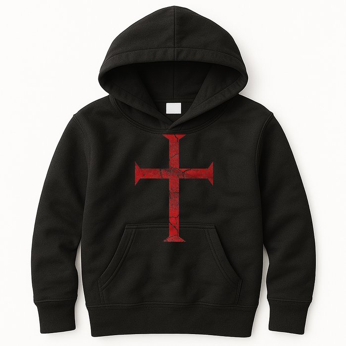 Distressed Deus Vult Knights Templar Cross Crusader Kids Hoodie